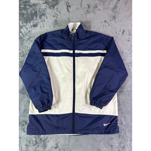 Nike Vintage 90's Windbreaker Jacket Men's Size M Navy‎ Full Zip Nylon Oversized - Picture 1 of 10